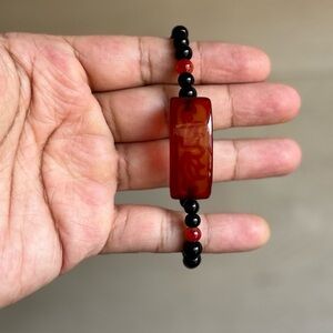 Red Carnelian Lotus Dzi Bead Macrame Adjustable Bracelet